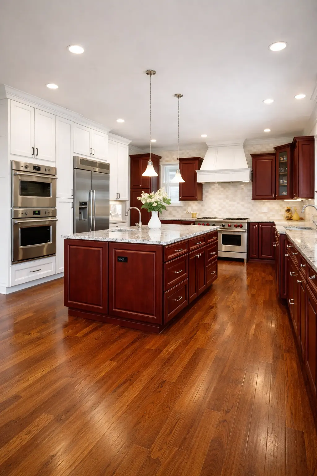 Luxurious kitchen with cherry wood accents