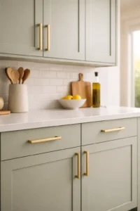 Matte and satin finish Sage kitchen cabinets