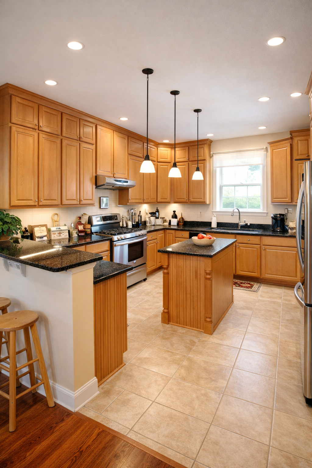 Traditional kitchen with modern touches in las vegas. designed with cabinet refacing in low cost.