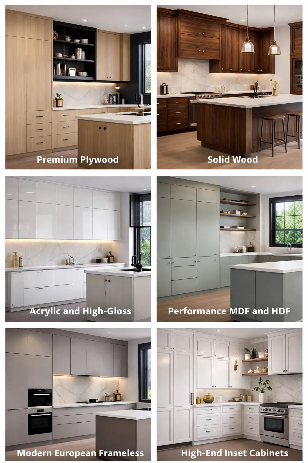 best cabinet material for las vegas kitchens such as solid wood, ply wood, mdf, european frameless cabinets, acrylic high gloss, inset cabinets