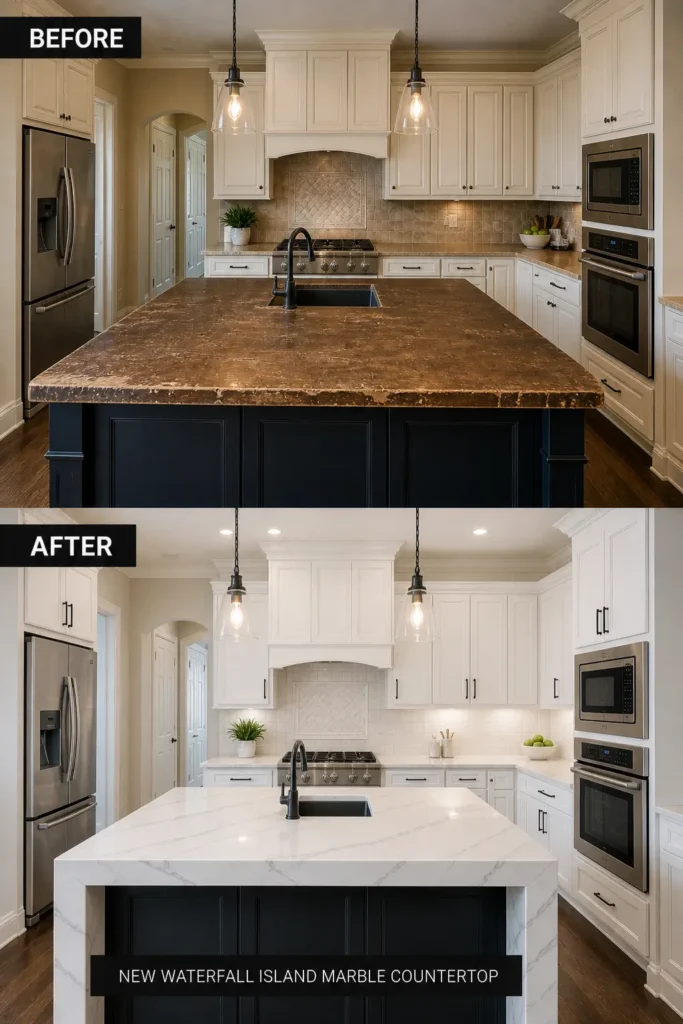 waterfall island marble counter top las vegas